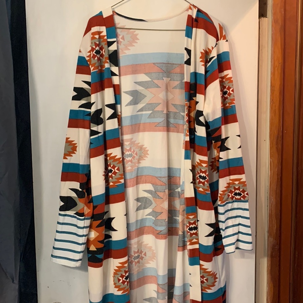 Aztec print long cardigan